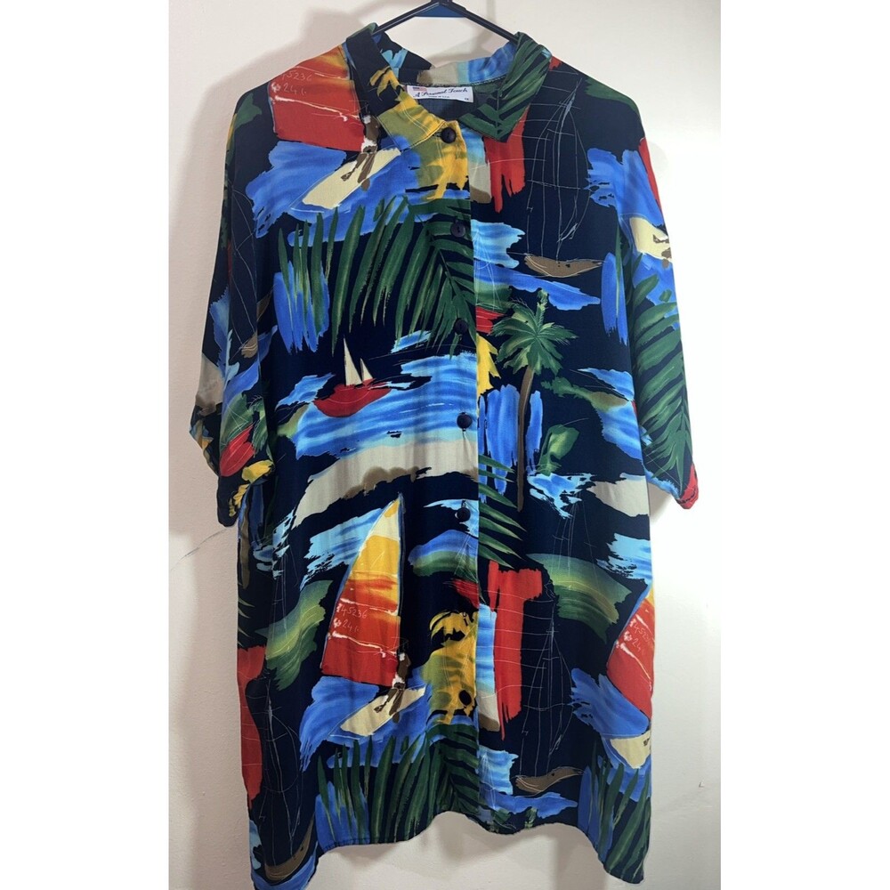 Vintage A Personal Touch Button Up Shirt Blue Floral Hawaiian‎ Print  Size 1x
